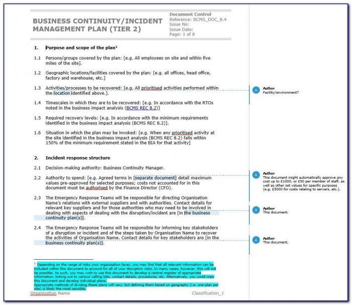 Free Simple Business Continuity Plan Template