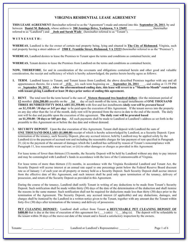 Free Virginia Lease Agreement Form