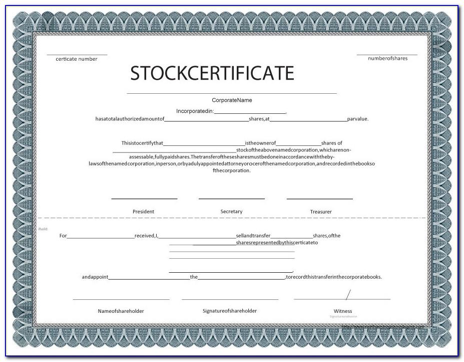 Free Word Template Stock Certificate