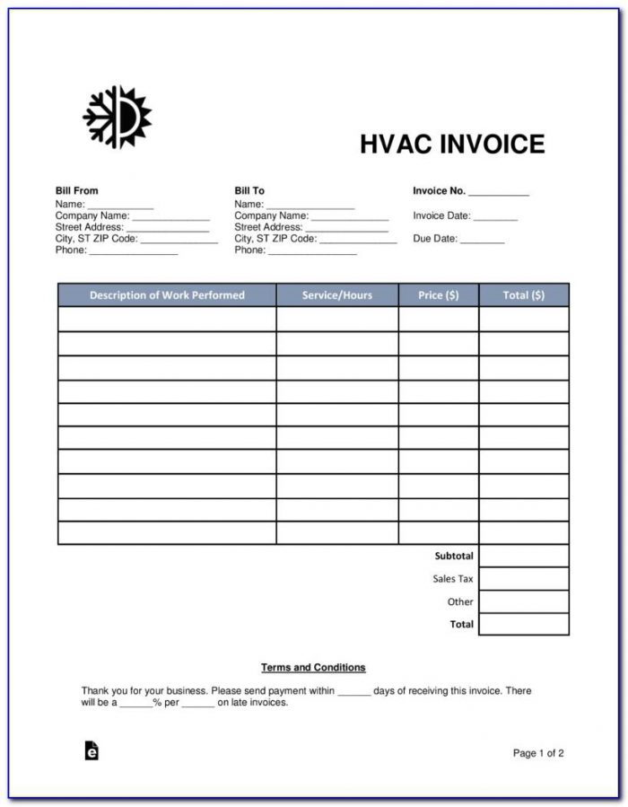 Hvac Invoices Templates