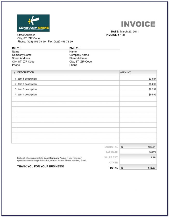 Invoice Templates Excel Free Download