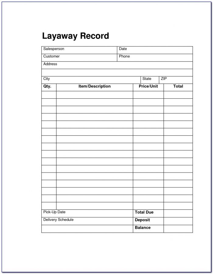 Layaway Agreement Forms