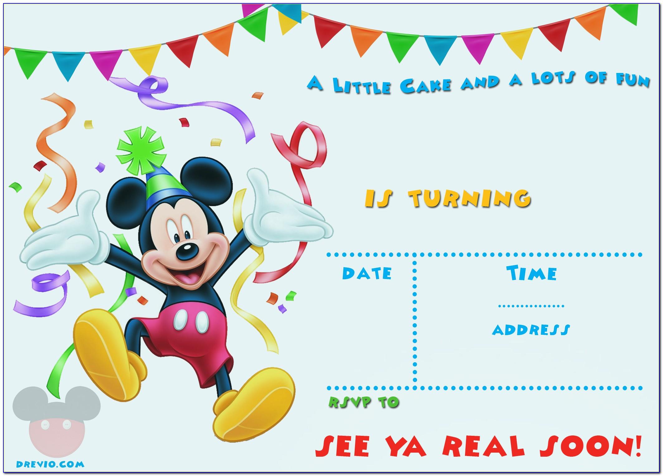 Mickey Mouse Birthday Invitations Template Free