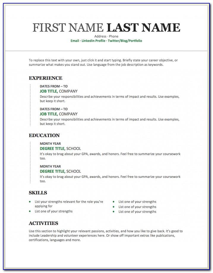 Microsoft Word Templates For Resume