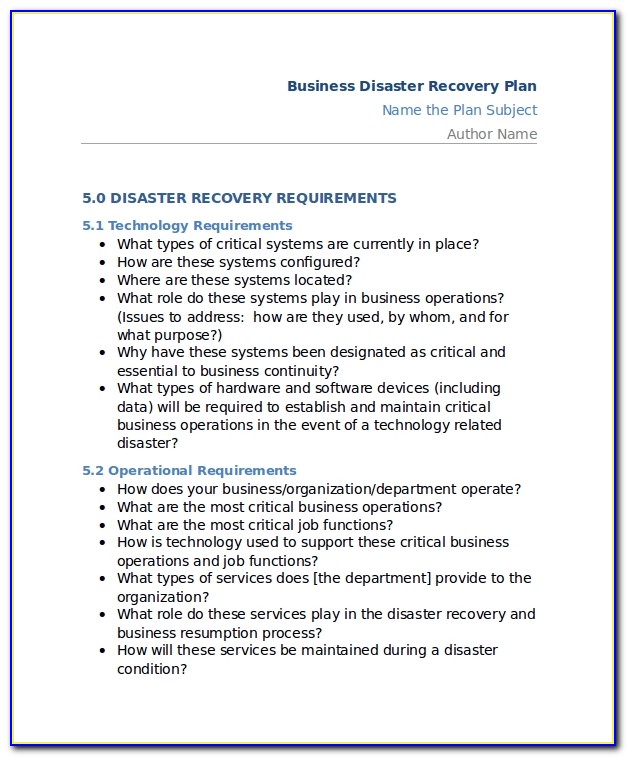 Network Disaster Recovery Plan Template Free