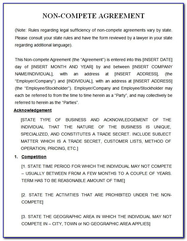 Non Compete Agreement Uk Free Template