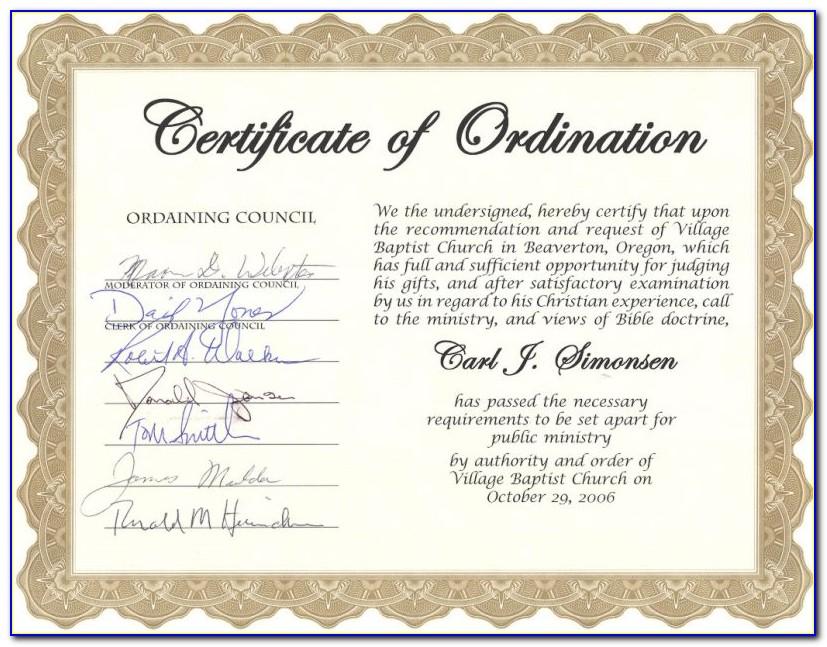 Pastor Ordination Certificate Templates