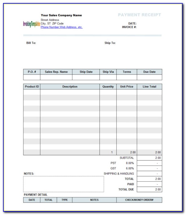 Payment Receipt Form Excel