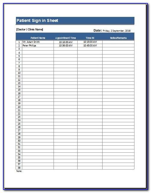 Printable Patient Sign In Sheet Template