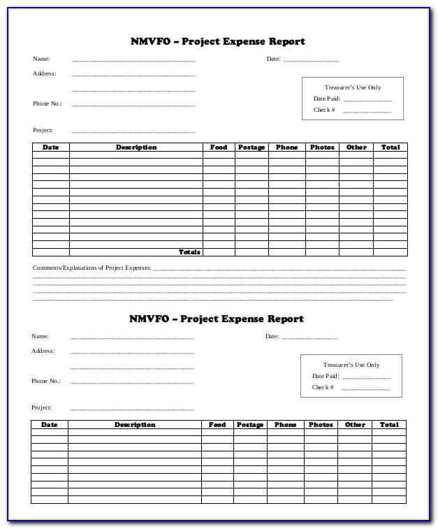 Project Expense Report Template Excel