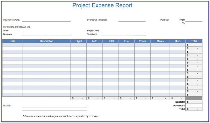 Project Management Expense Report Template