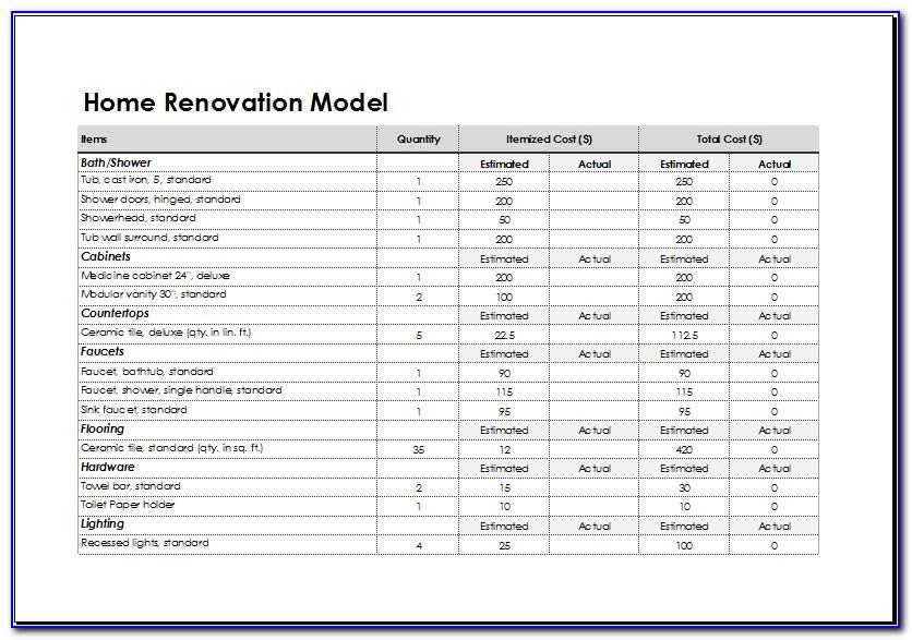 Renovation Schedule Template Excel