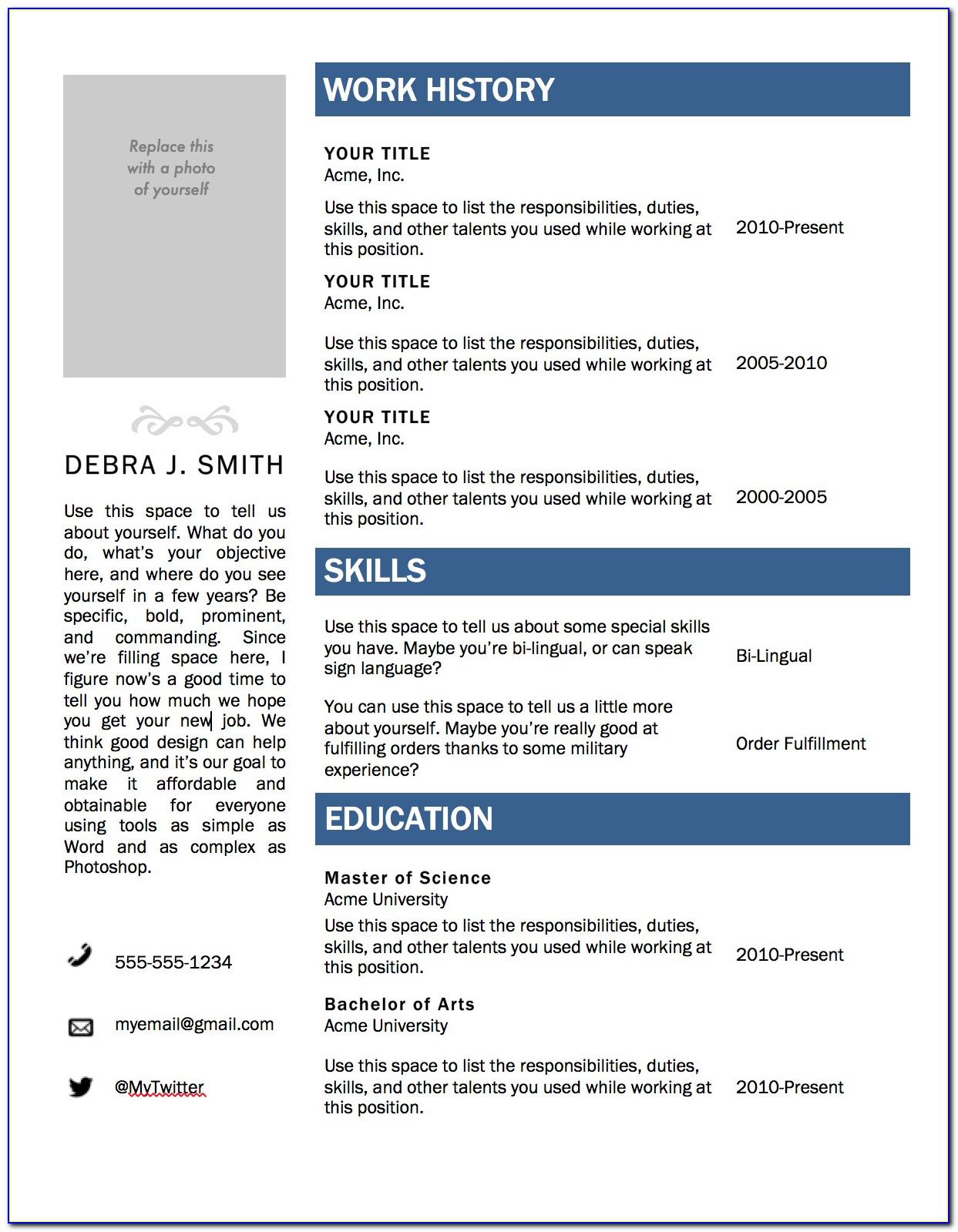 Resume Templates Free Download In Ms Word
