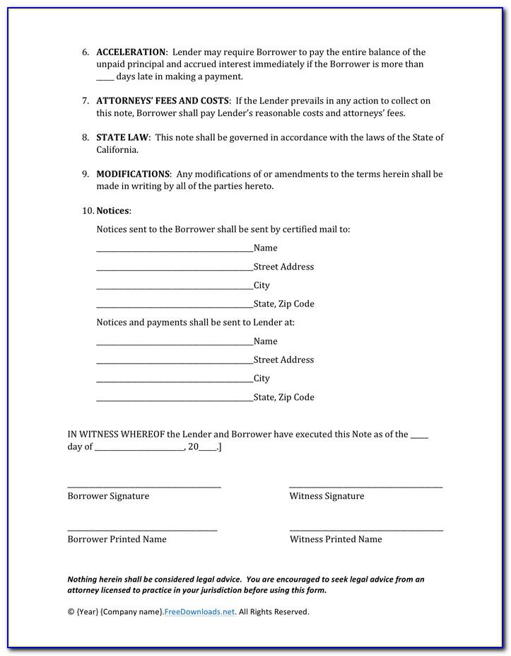 Secured Promissory Note California Template