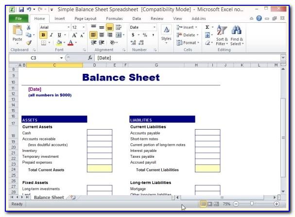 Simple Balance Sheet Example Excel