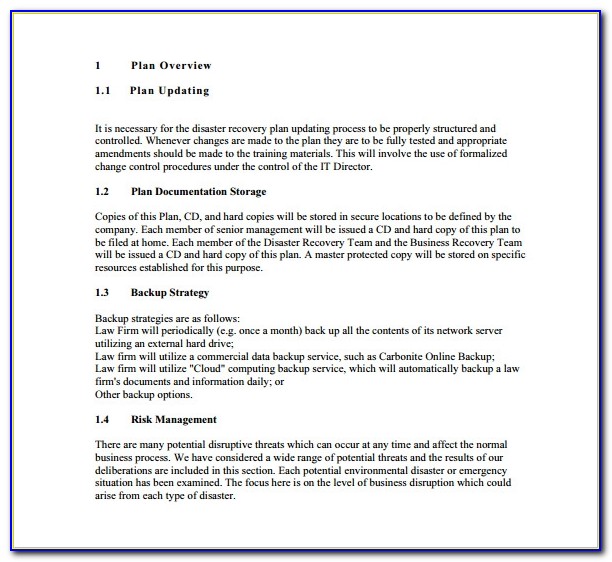 Simple Disaster Recovery Plan Template Free