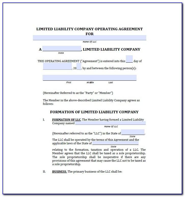 Simple Operating Agreement For Llc Template