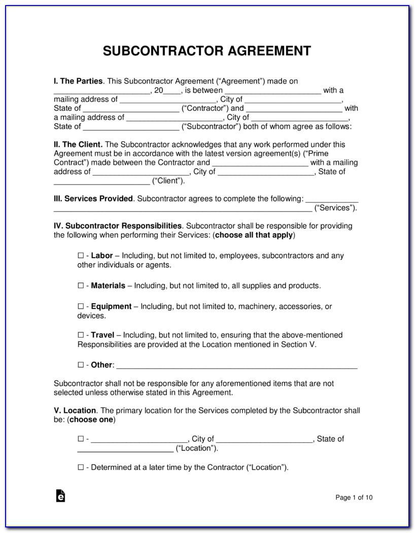 Subcontractor Agreement Template Pdf