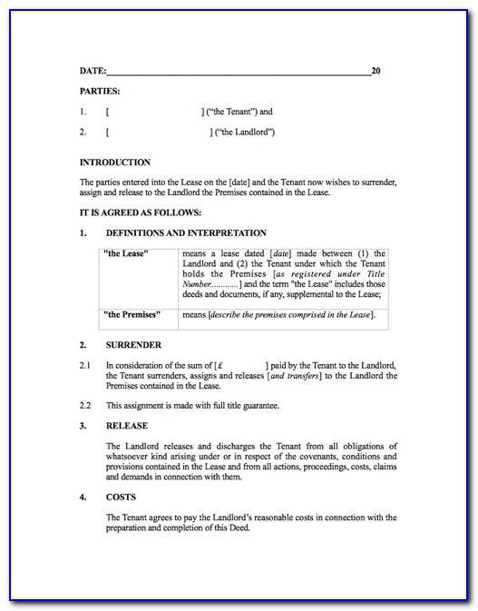 Surrender Of Lease Agreement Template