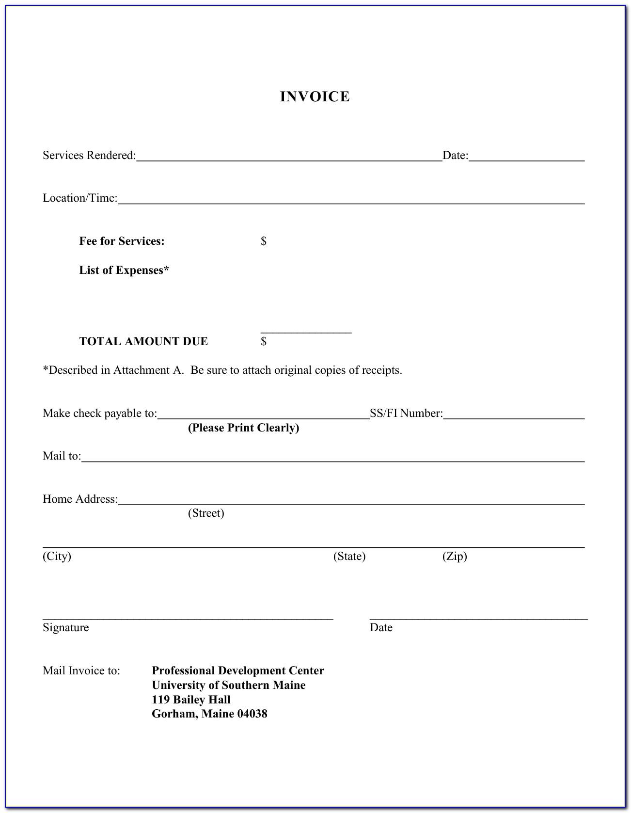 Template Of Invoice For Services Rendered