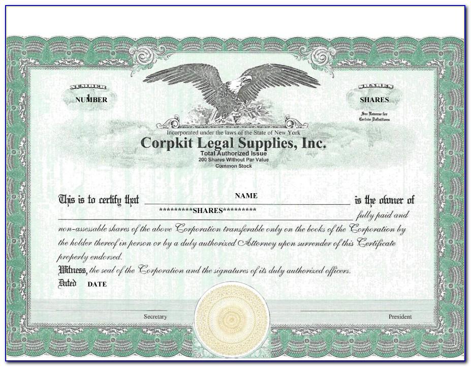 Template Stock Certificate