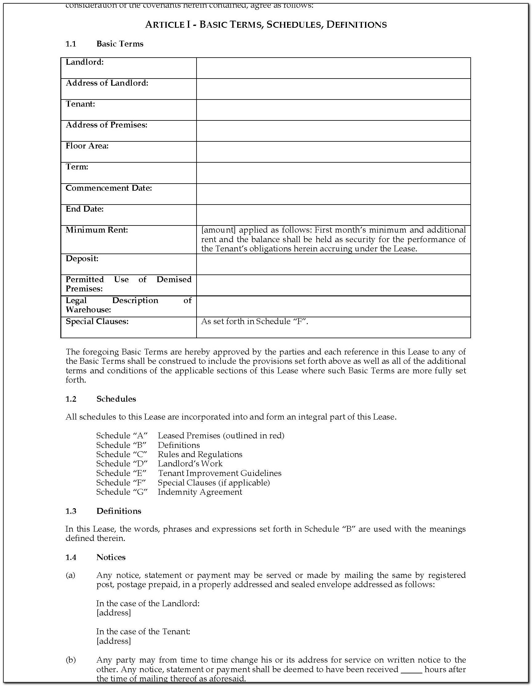 Warehouse Services Agreement Template