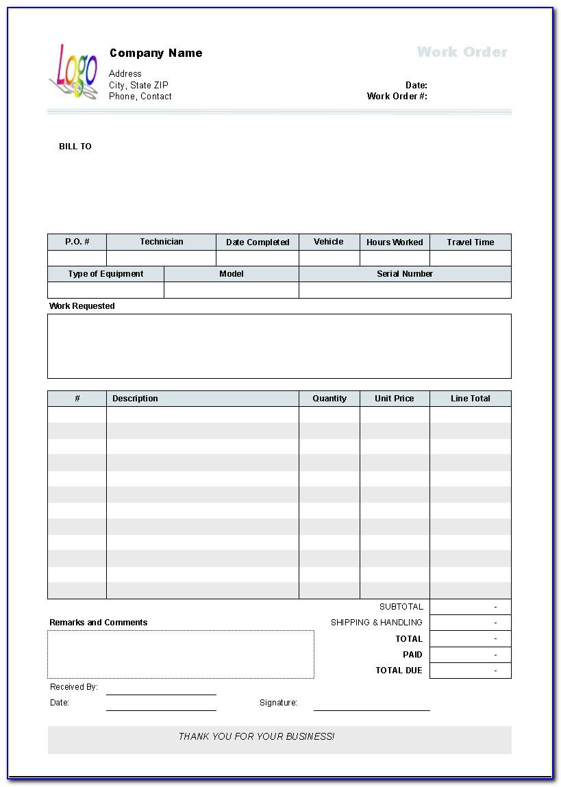 Work Order Invoice Template Excel