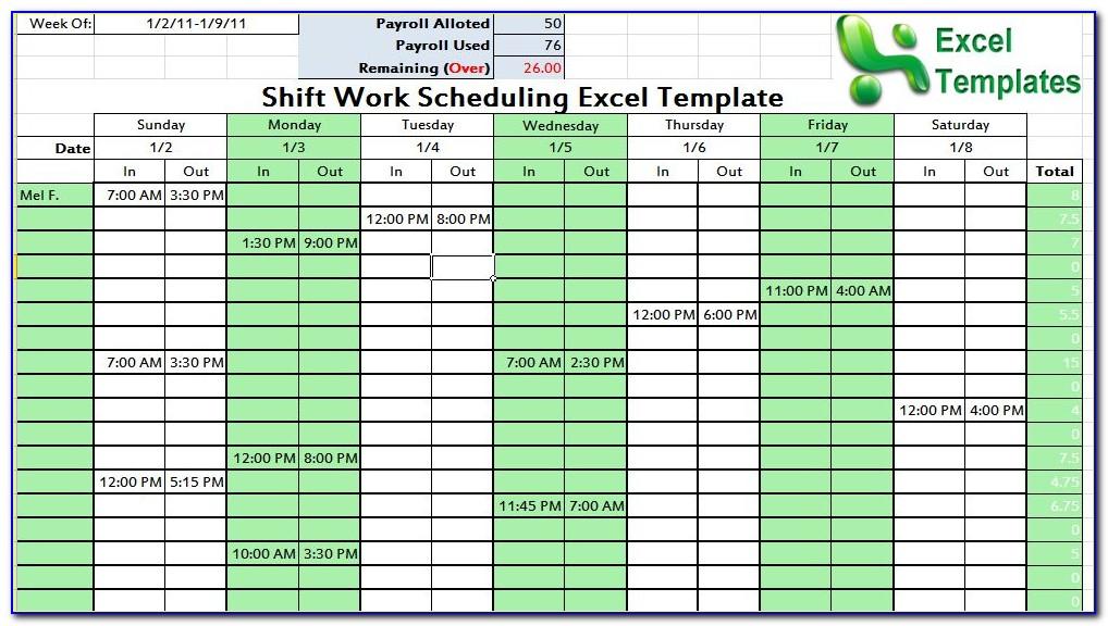 Work Shift Schedule Excel Template