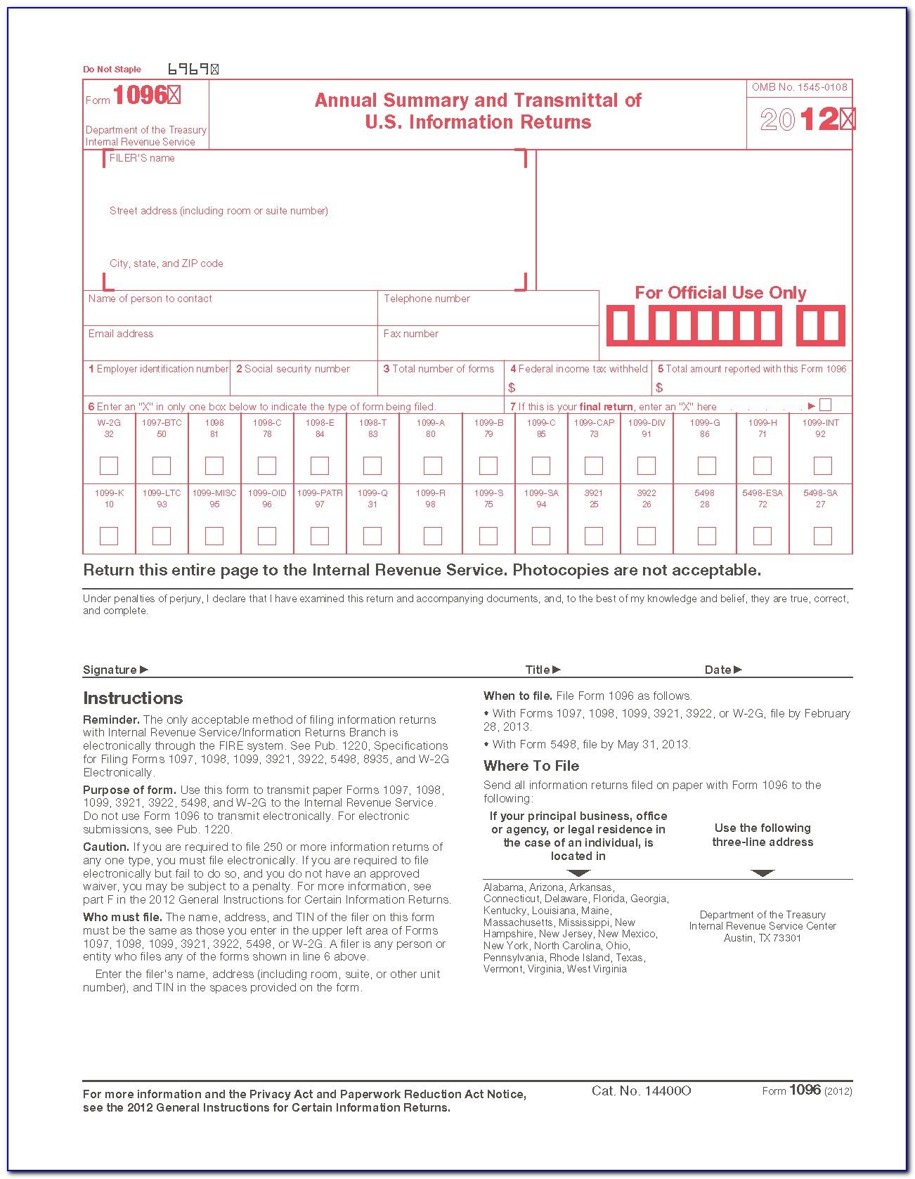 1096 Form 2017 Template