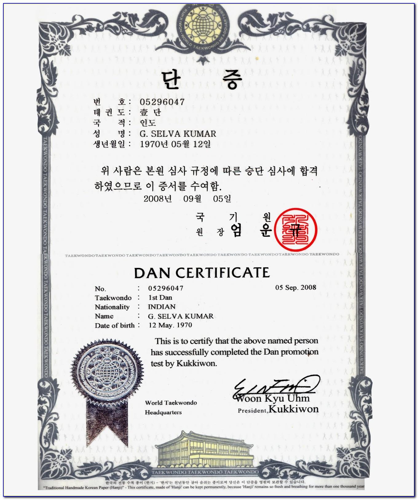 Black Belt Certificate Template Free