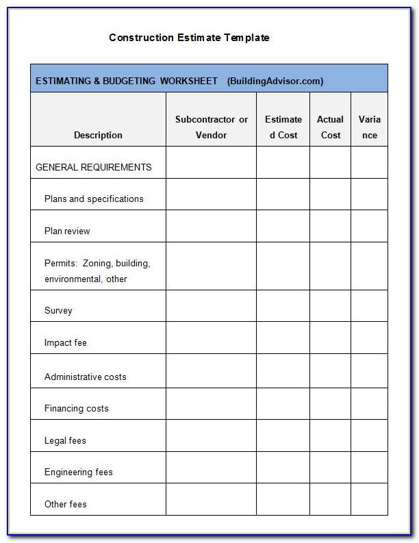 Construction Job Estimate Forms