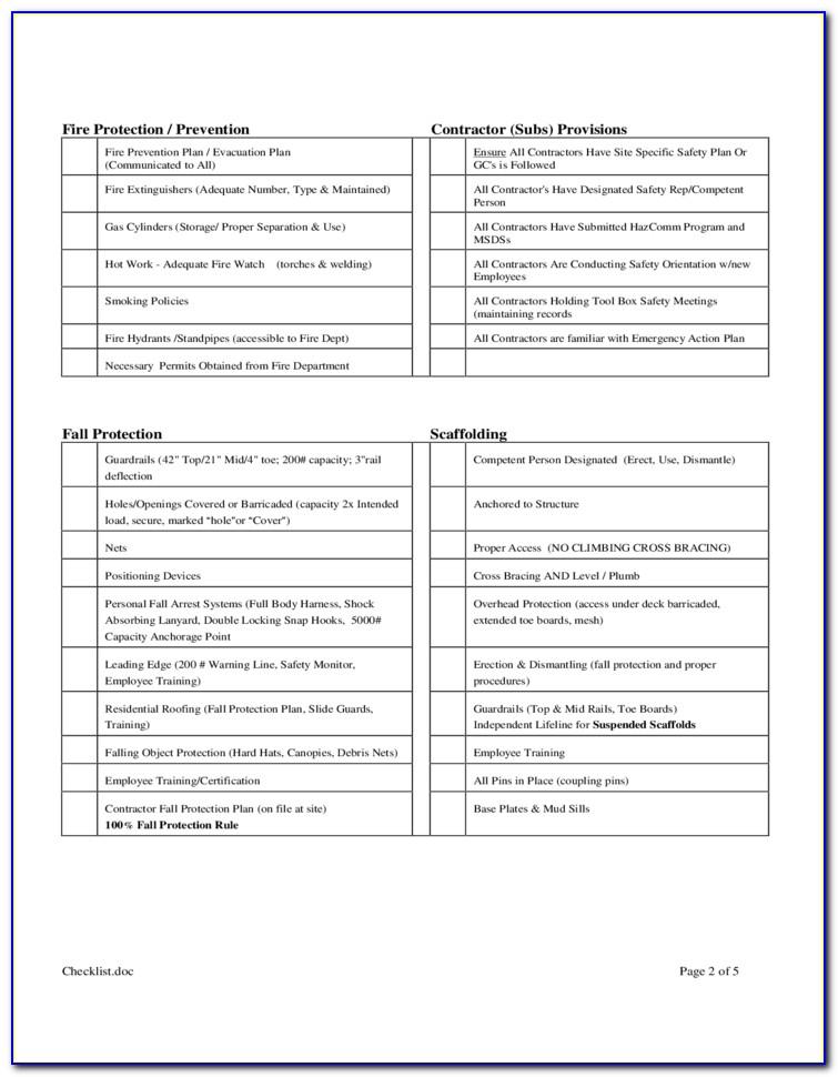 Construction Site Health And Safety Audit Template
