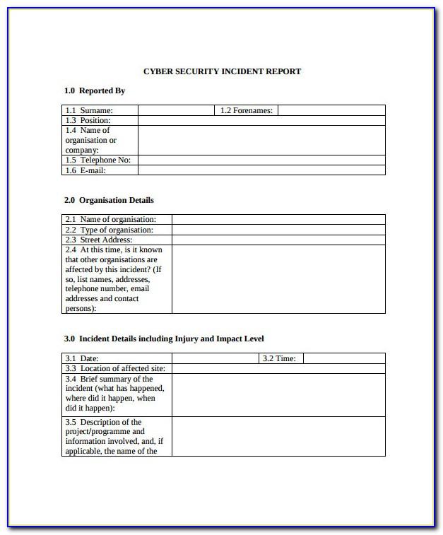 Cyber Security Incident Report Template Nist