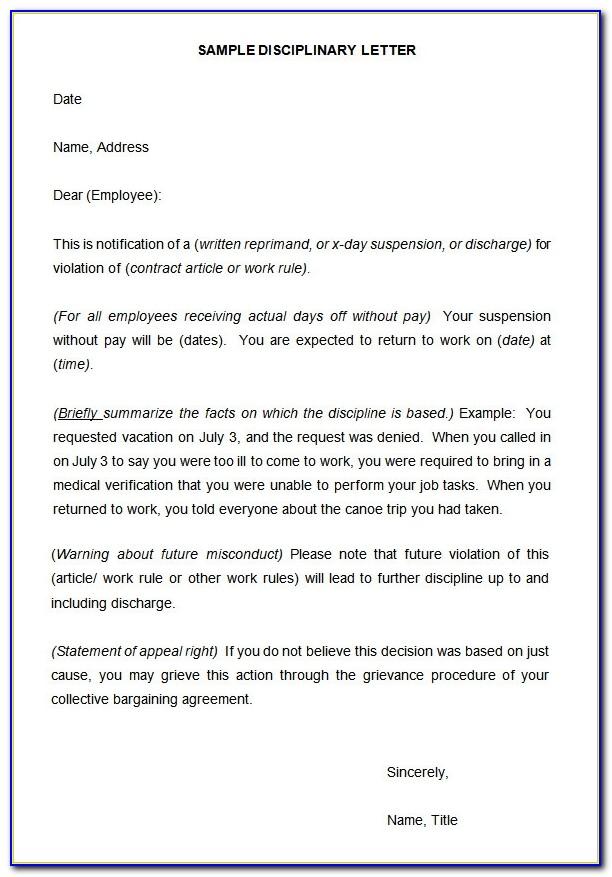 Disciplinary Template Letter Free