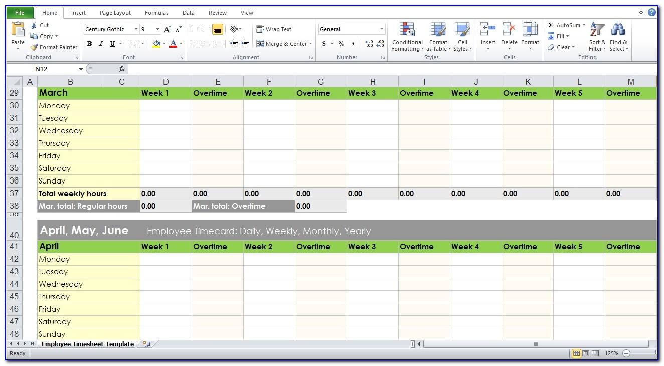 Employee Weekly Timesheet Template Excel