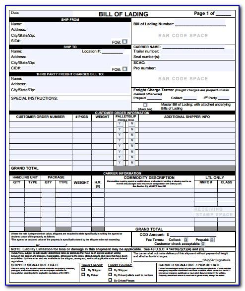 Example Bill Of Lading Form