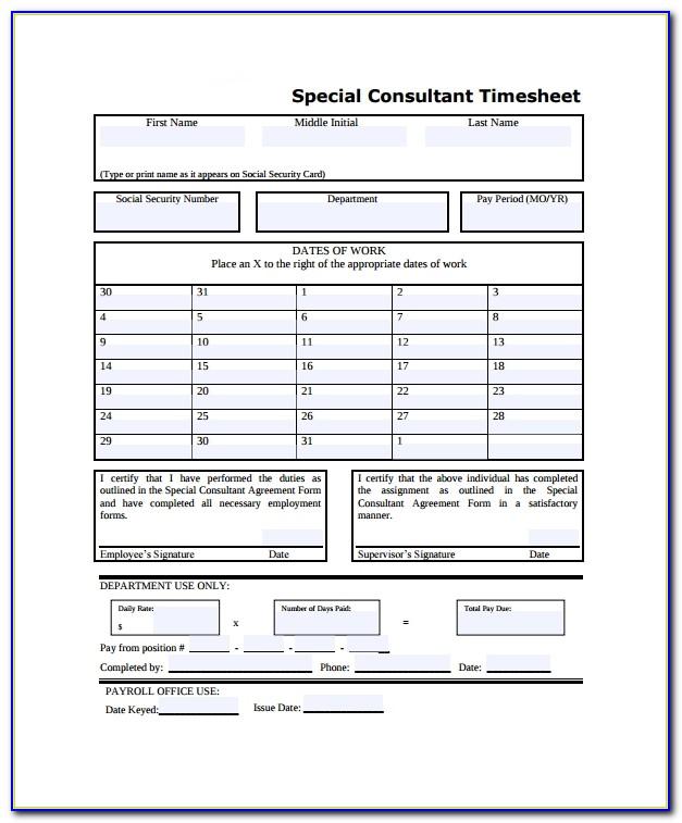 Excel Monthly Timesheet Template Consultant