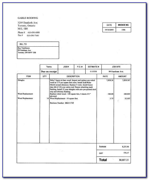 Free Invoice Template For Roofing Contractors