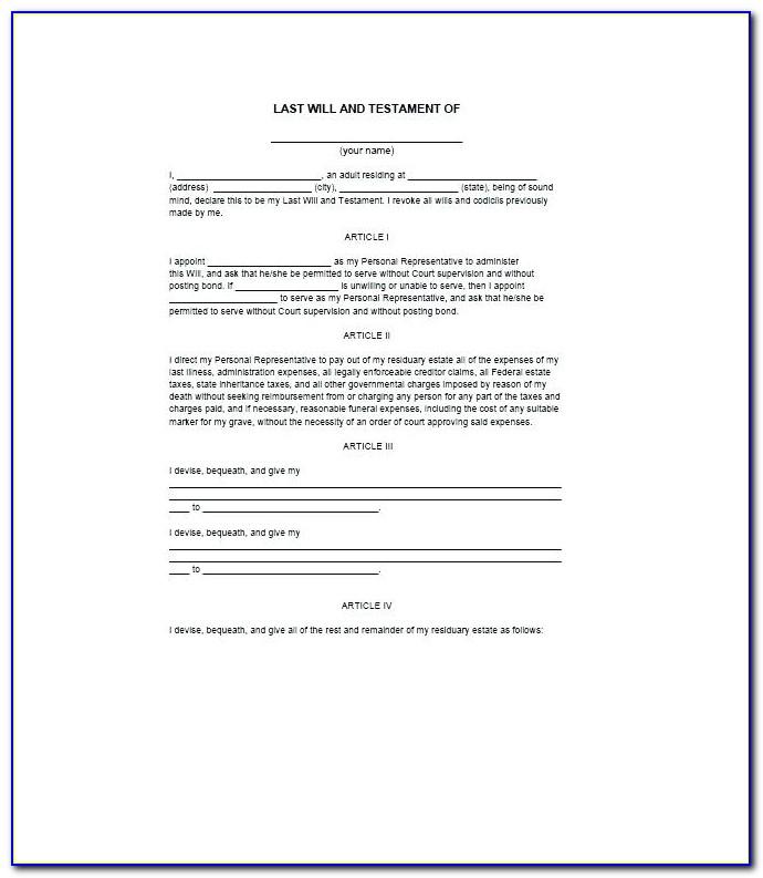 Free Last Will And Testament Template Ontario Canada