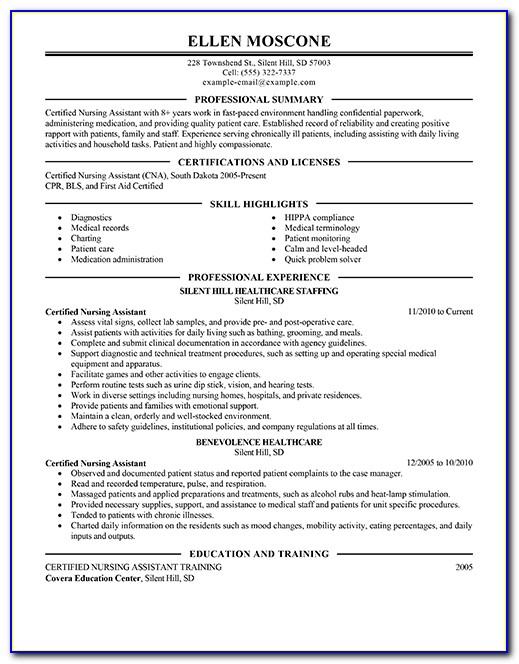 Free Resume Template For Nursing Assistant