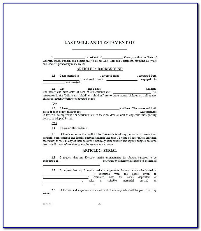 Free Will And Testament Template Canada
