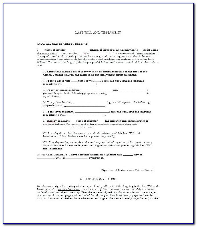Free Will And Testament Template Nz