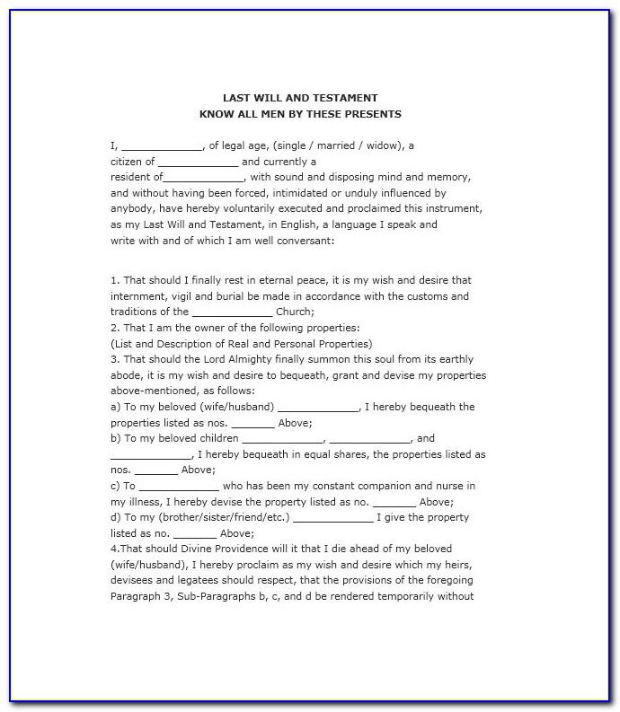 Free Will And Testament Template South Africa