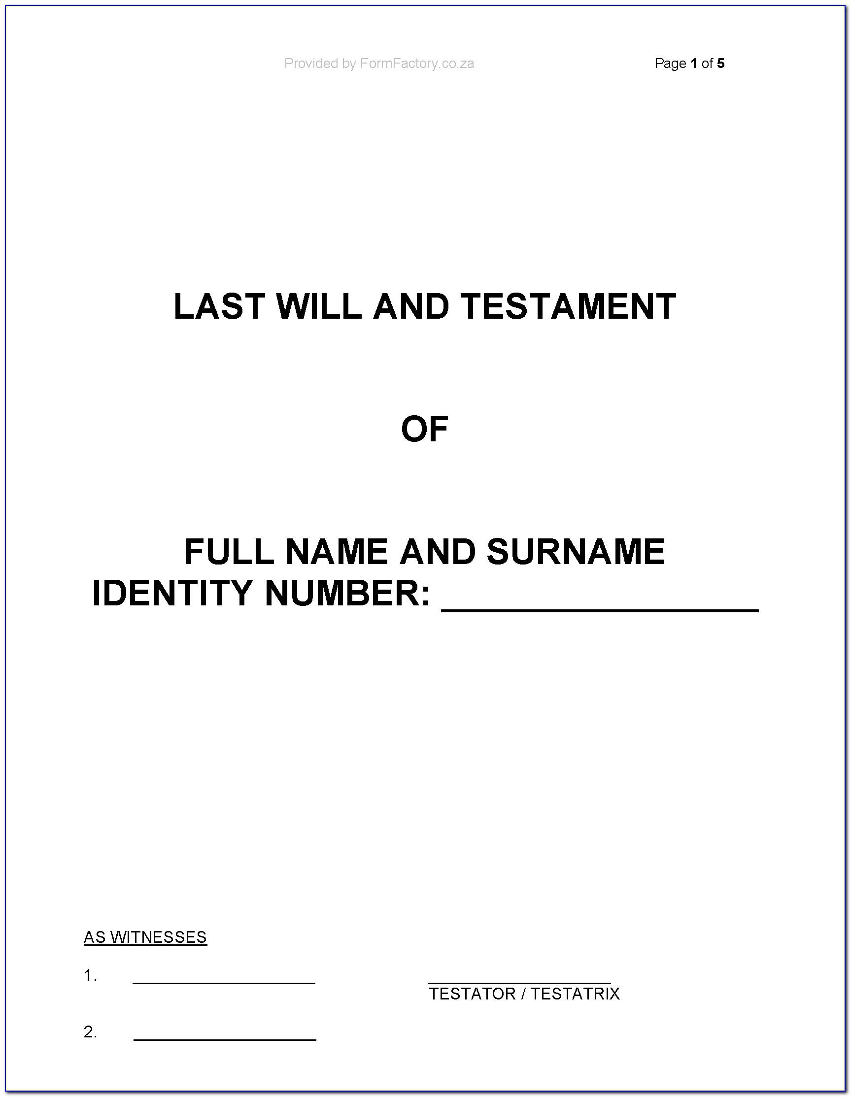 Free Will And Testament Template Uk