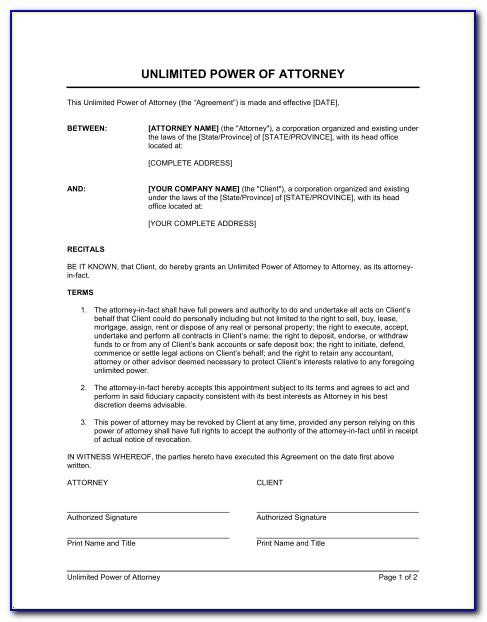 Full Power Of Attorney Template
