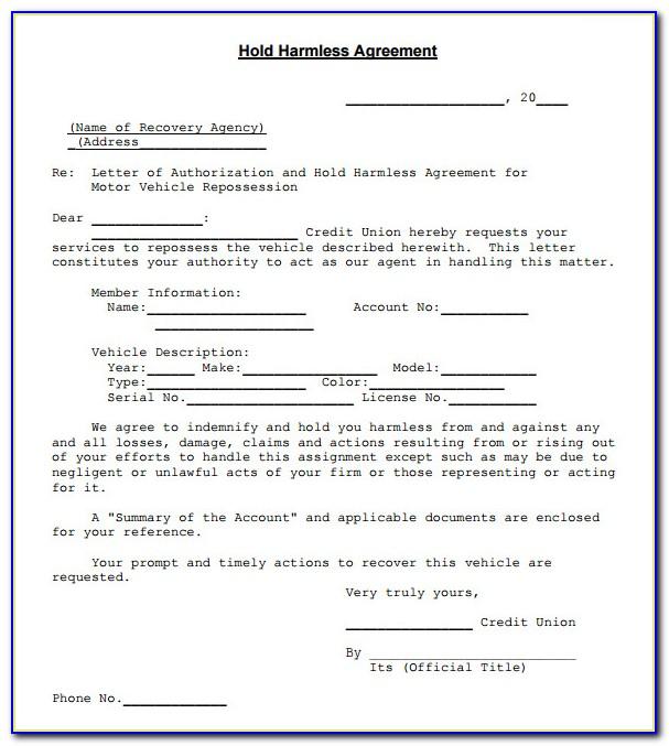 Hold Harmless Agreement Template Pdf