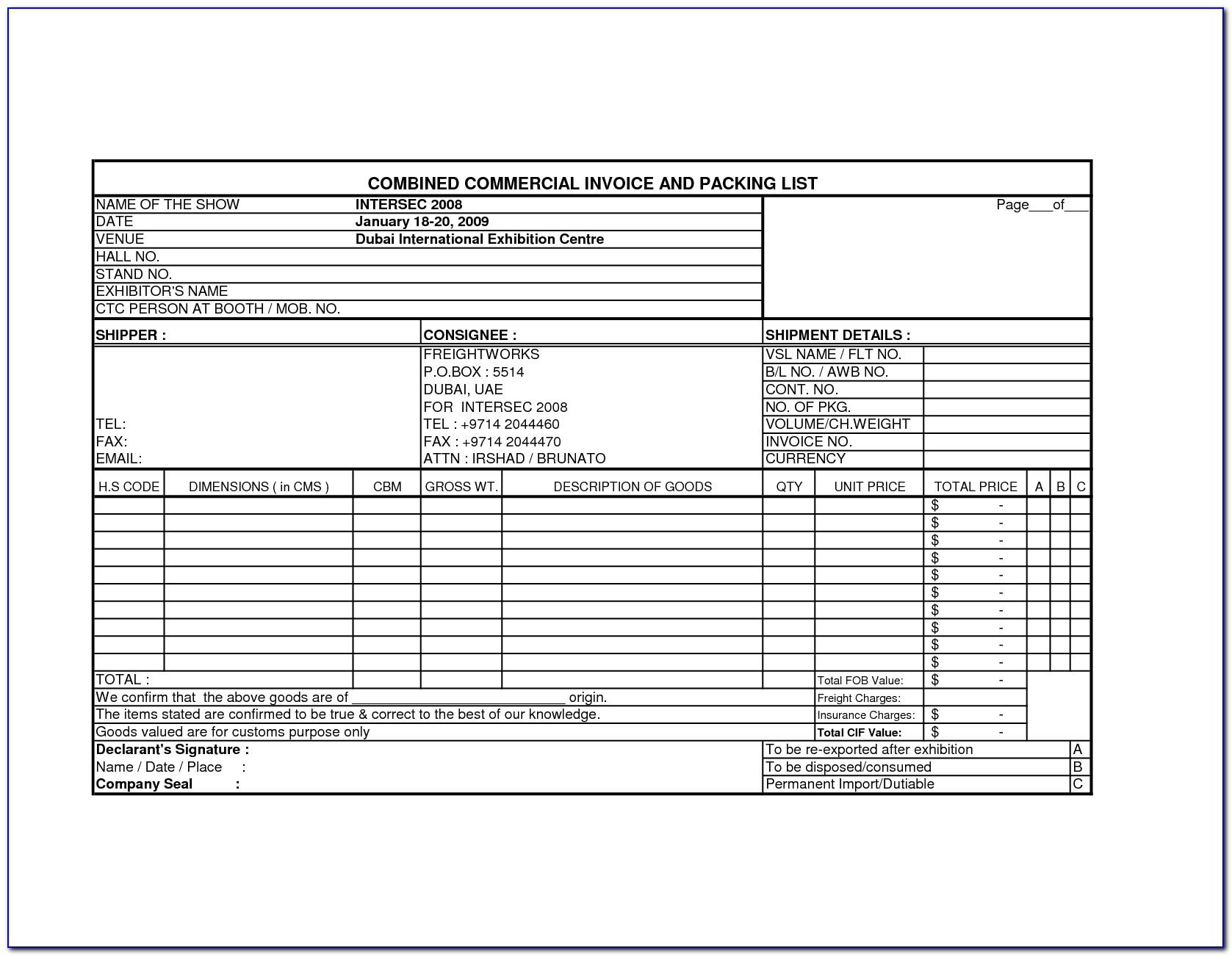 International Invoice Template Excel