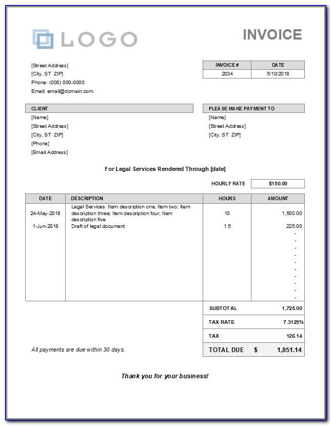 Legal Services Invoice Example