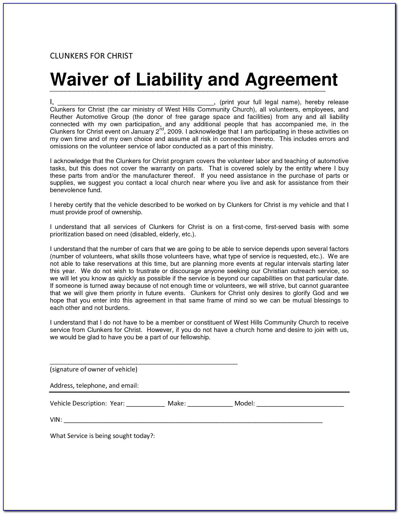 Liability Waiver Release Form Template
