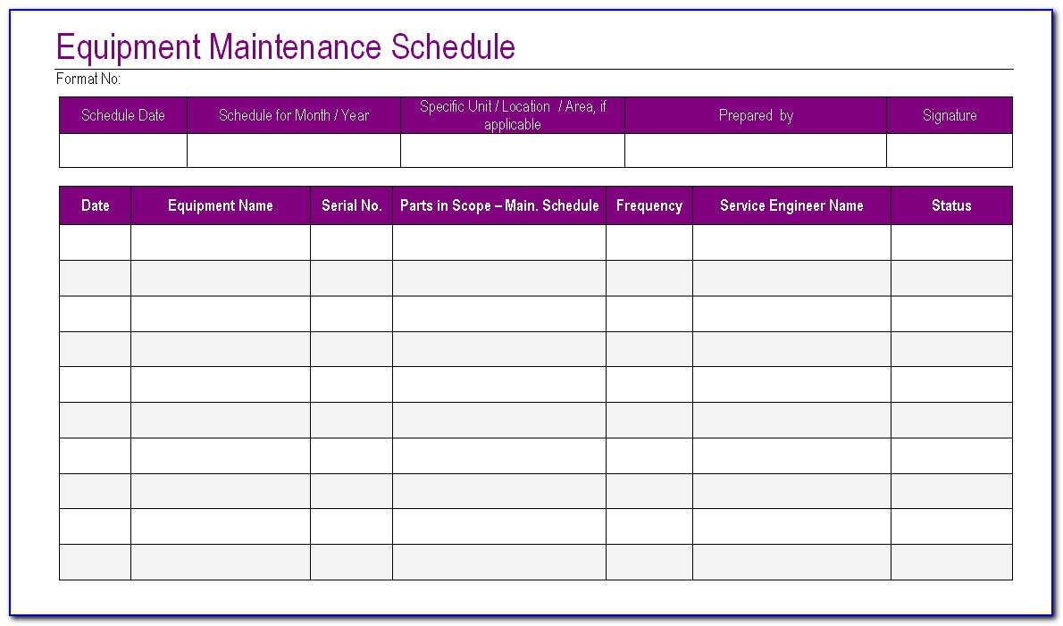 Machine Maintenance Checklist Template Excel